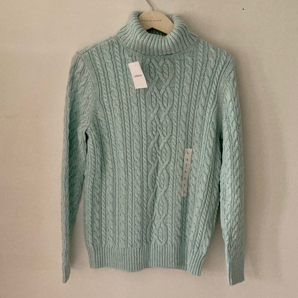 NWT Mint Heather 100% Cotton Cable Fold-over